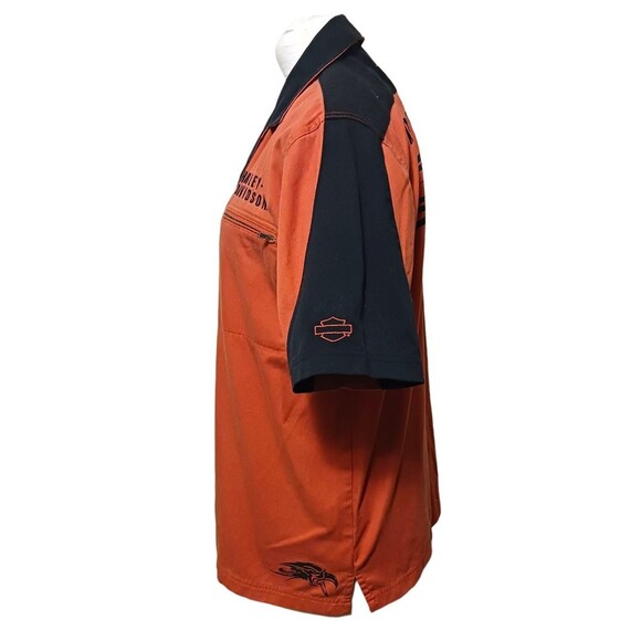 Vintage Harley Davidson Men's Button Up Shirt Size M Orange Black Zipper Pockets - Picture 2 of 5